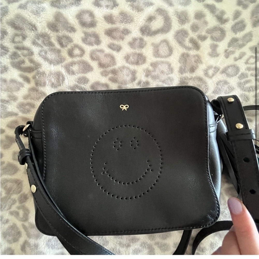 Anya Hindmarch Smiley Eyes Black Leather Crossbody Bag Tassel - Picture 8 of 8